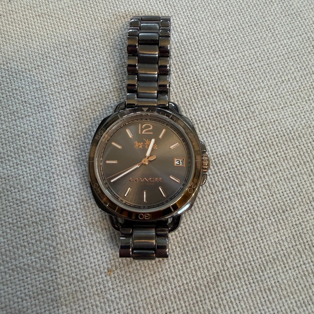 Coach Gunmetal Gray & Gold Stainless Steel Tatum Women’s Watch